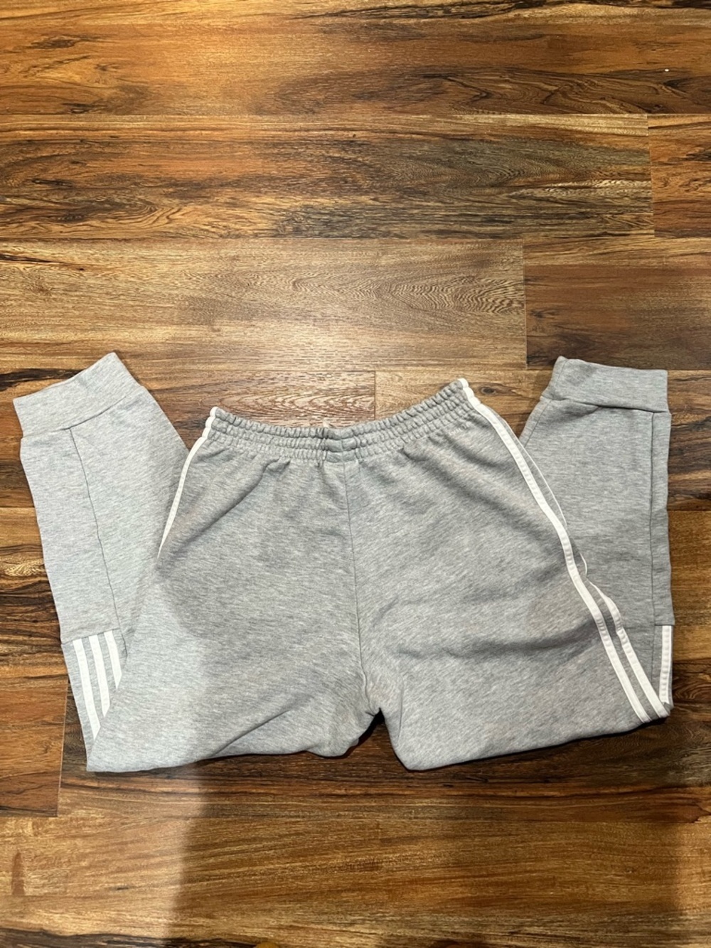 adidas Gray Joggers with White Three Stripes Classic EUC elastic waist Size M - Picture 3 of 3